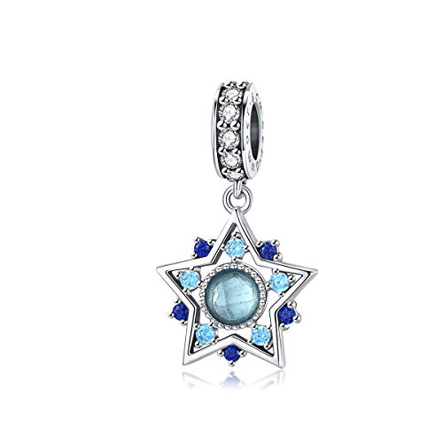 Abalorio de plata de ley con colgante de estrella y circonita cúbica azul compatible con pulseras Pandora