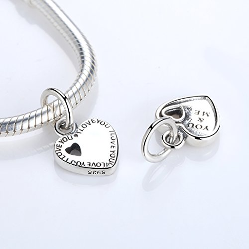 Abalorio para colgar «You & Me», hecho de plata de ley 925 se ajusta a los pulseras Pandora, compatible con pulseras europeas
