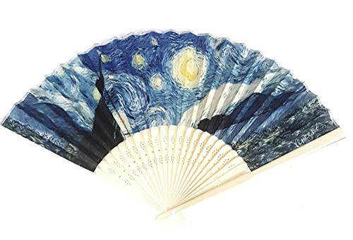 Abanico de bambú y tejidos de noche estrellada.