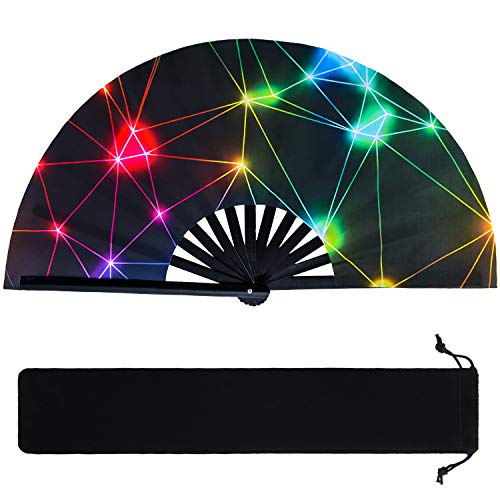 Abanicos de Mano Plegable Grande de Bambú Abanicos Chinos Japoneses con Funda de Tela Abanicos de Kung Fu Tai Chi para Rendimiento Decoraciones de Hogar Regalos (Luces Coloridas)