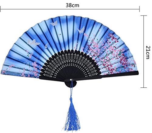 Abanicos Plegables,2 Piezas Abanicos de Mano Plegable Seda de Bambú Abanicos para Fiestas Regalos de Boda Decoración de Bricolaje Color