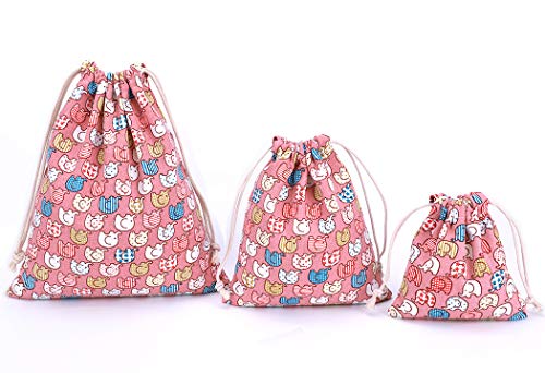 Abaría - 3 Unidades Bolsa de algodón con Cuerdas – Pequeña Saco Bolsas - Bolsa Inserto Organizador para bebé Ropa Juguete pañales - Bolsa de Regalo - 25x 30 cm, 19 x 23 cm, 14 X 16