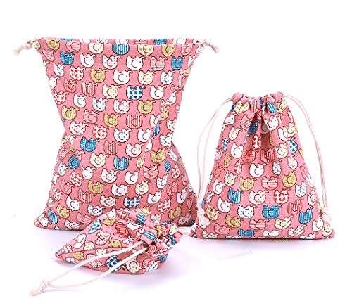 Abaría - 3 Unidades Bolsa de algodón con Cuerdas – Pequeña Saco Bolsas - Bolsa Inserto Organizador para bebé Ropa Juguete pañales - Bolsa de Regalo - 25x 30 cm, 19 x 23 cm, 14 X 16