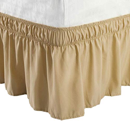 ABO Falda de Cama Desmontable Envuelva Alrededor de Tres Lados de Tela Volante de Polvo elástico, Arrugas de Ajuste fácil - con 14 Pulgadas de Negro, Camel, Super King