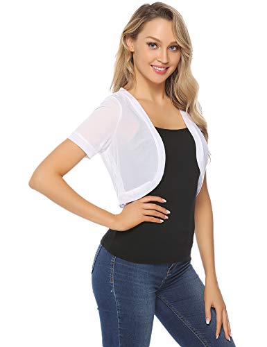Abollria Bolero Manga Corta Mujer para Fiesta Boda Transparente Chaqueta Corta Primavera Torera Elegante Chiffon Cárdigan Corto para Verano