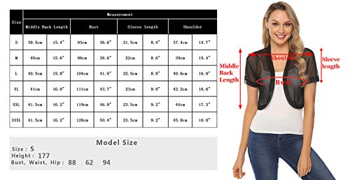 Abollria Bolero Manga Corta Mujer para Fiesta Boda Transparente Chaqueta Corta Primavera Torera Elegante Chiffon Cárdigan Corto para Verano