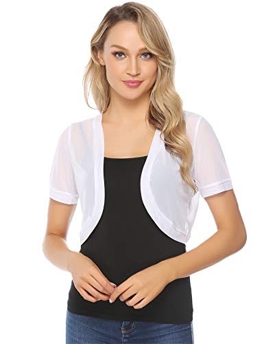 Abollria Bolero Manga Corta Mujer para Fiesta Boda Transparente Chaqueta Corta Primavera Torera Elegante Chiffon Cárdigan Corto para Verano