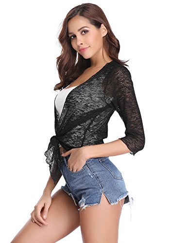 Abollria Cárdigan Mujer Verano Manga 3/4 Boda Chaqueta Corta Elegante Frente Abrir Bolero Torera para Novia Fiestas Ceremonia