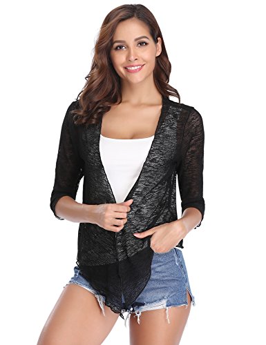 Abollria Cárdigan Mujer Verano Manga 3/4 Boda Chaqueta Corta Elegante Frente Abrir Bolero Torera para Novia Fiestas Ceremonia