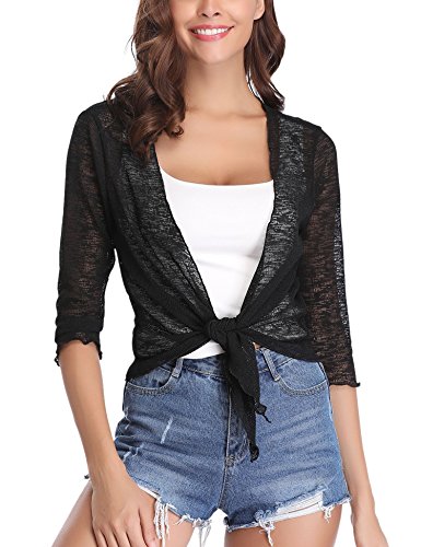 Abollria Cárdigan Mujer Verano Manga 3/4 Boda Chaqueta Corta Elegante Frente Abrir Bolero Torera para Novia Fiestas Ceremonia