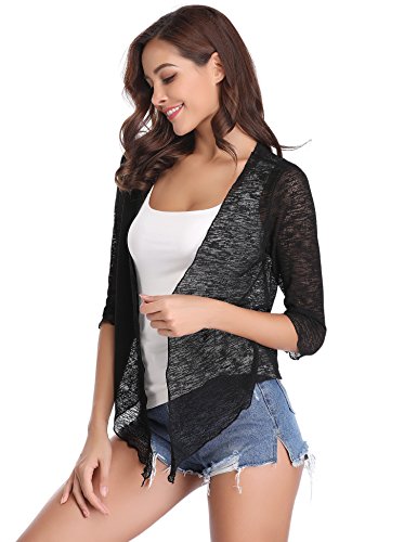 Abollria Cárdigan Mujer Verano Manga 3/4 Boda Chaqueta Corta Elegante Frente Abrir Bolero Torera para Novia Fiestas Ceremonia