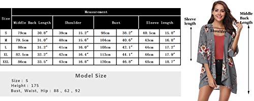 Abollria Playa Cárdigan Florales Chal de Gasa Manga 3/4 Ropa de Baño Cover Up para Mujer IR al Mar Pareo Casual Boho Style Capas Chaqueta Kimono para Vacaciones Verano y Fiesta