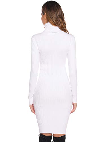 Abollria Vestido a Punto Suéter Elegante para Mujer Jerséy Clásico para Otoño Invierno Cuello Alto