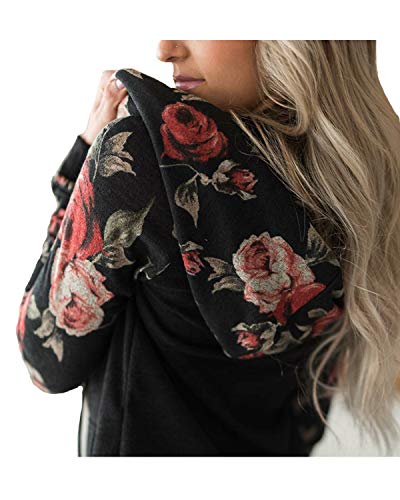 ABRAVO Mujer Sudadera con Capucha Manga Larga Jerséis Sueltos Sudadera con Estampado la Camiseta Otoño Invierno Mujer Chándal,Negro,L