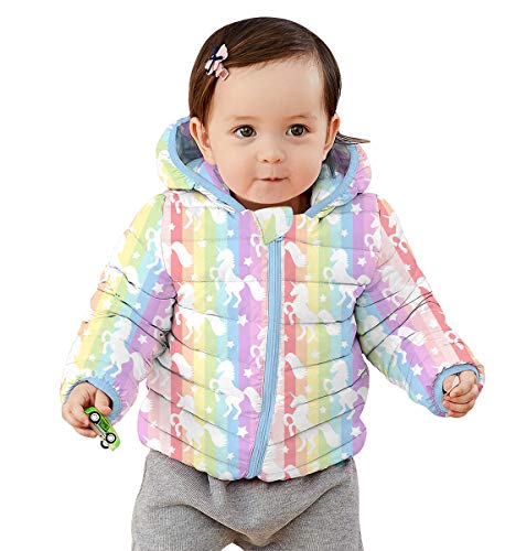Abrigos de bebé niña 0-3 Meses Chaqueta Acolchada de Unicornio de Dibujos Animados Niños recién Nacidos Abrigo Ligero con Capucha cálido para Viajes al Aire Libre