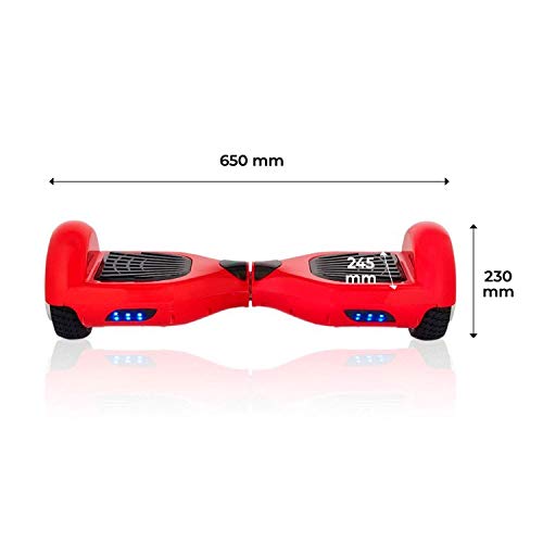 ACBK - Patinete Eléctrico Hover Autoequilibrio con Ruedas de 6.5" (Altavoces Bluetooth + Luces Led integradas) Velocidad máxima: 10-12 km/h - Autonomía 10-20 km (Rojo)