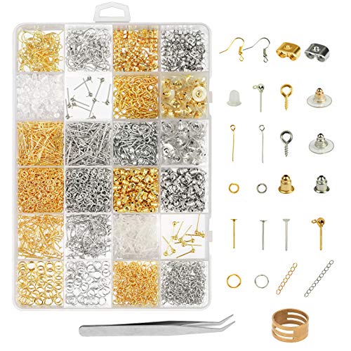 Accesorios de pendiente y bisutería metal ZoomSky 2418 pcs oro y plateado con tapones goma y ganchos para hacer artesanía y joyería especial en mano DIY como decoración regalo y recuerdo en cotidiano