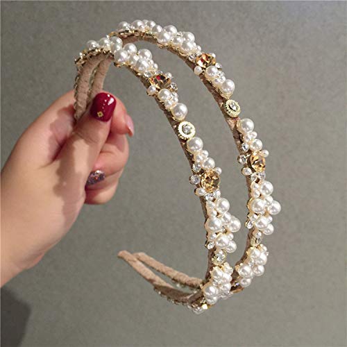 Accessorie Crystal Gem - Diadema barroca para las mujeres con diamantes accesorios para el pelo de perlas para niñas corona flor Hairbands Head Wrap-E-