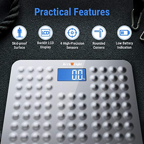 ACCUWEIGHT Báscula de Baño Digital de Alta Medición Precisa con Seguridad Gran Plataforma Antideslizante y Inastillable, Balanza Digital con Retroiluminación, 180 kg