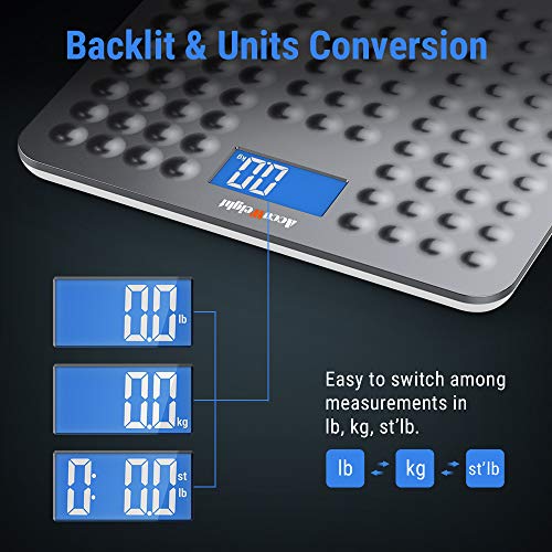 ACCUWEIGHT Báscula de Baño Digital de Alta Medición Precisa con Seguridad Gran Plataforma Antideslizante y Inastillable, Balanza Digital con Retroiluminación, 180 kg