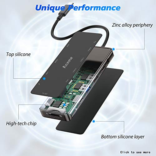 Aceele Hub USB C 11-en-1, Hub Tipo C con 4K HDMI y VGA, Puertos USB 3.0, 2 USB 2.0, 2 USB C (Datos & PD), RJ45 gigabytes Ethernet, Audio, SD&TF para Macbook Pro 2018/2019, Galaxy S10, etc.