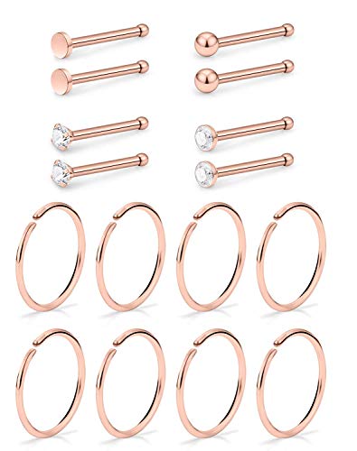 AceFun 16 Piezas Anillo de Nariz Stud Acero quirúrgico Nariz Piercing Nariz Anillo de septo Joyería Piercing 20G 0.8mm