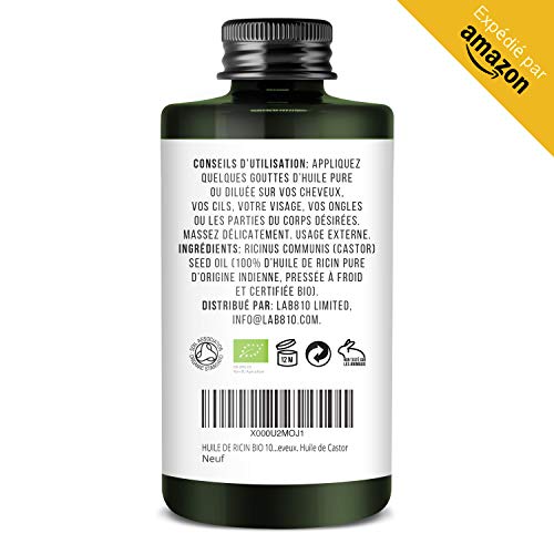 ACEITE BIO DE RICINO 100% Puro y Natural. Prensado en Frío, Extra Virgen, Acelera el Crecimiento del Cabello, de las Pestañas y de las Uñas. Nutre e Hidrata la Piel y el cabello (60ml)