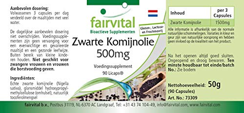 Aceite de Comino Negro 500mg - Nigella sativa (Neguilla) - VEGANO - Dosis elevada - Rico en Ácidos grasos esenciales - 90 Cápsulas