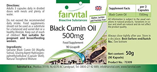Aceite de Comino Negro 500mg - Nigella sativa (Neguilla) - VEGANO - Dosis elevada - Rico en Ácidos grasos esenciales - 90 Cápsulas
