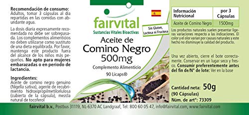 Aceite de Comino Negro 500mg - Nigella sativa (Neguilla) - VEGANO - Dosis elevada - Rico en Ácidos grasos esenciales - 90 Cápsulas