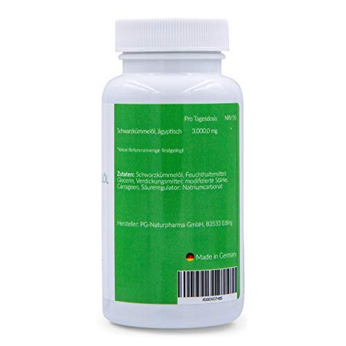 Aceite de comino negro vegano (egipcio) - 90 capsulas - Nigella Sativa - prensado en frío - 1 cápsula de 500 mg de aceite de comino negro - fabricadas en Alemania