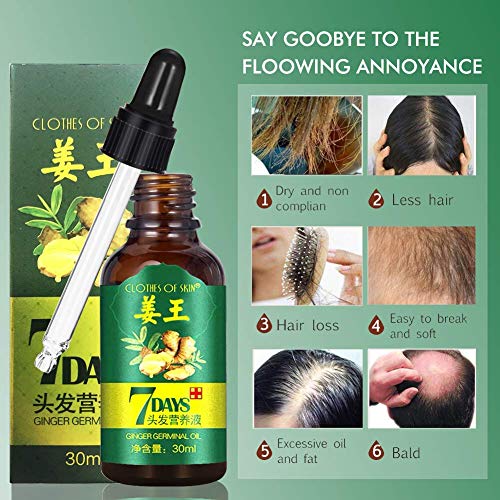 Aceite de germen de jengibre, suero para el crecimiento del cabello 2019, aceite esencial de germen de jengibre, repara los folículos capilares, promueve el crecimiento del cabello más grueso-30 ml