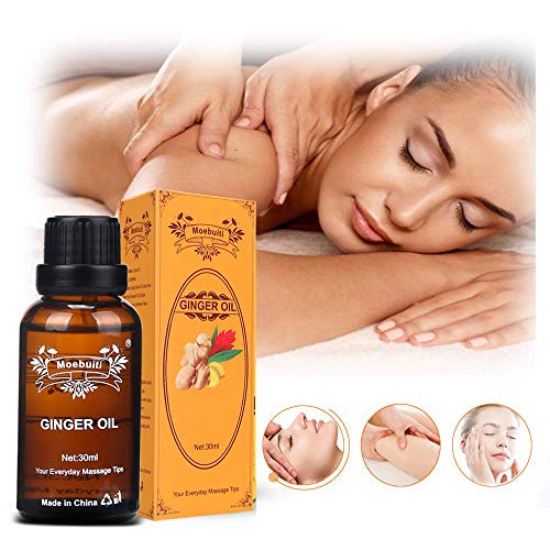 Aceite de jengibre, Aceite de masaje de jengibre, Aceite esencial de plantas, Drenaje linfático Aceite esencial de jengibre, Paquete de 4 con manual de usuario en inglés (Ginger)