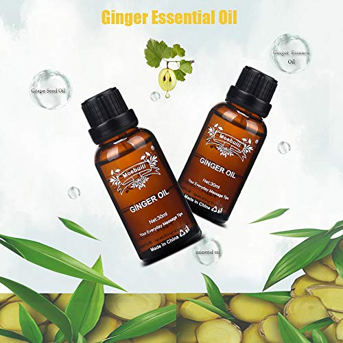 Aceite de jengibre, Aceite de masaje de jengibre, Aceite esencial de plantas, Drenaje linfático Aceite esencial de jengibre, Paquete de 4 con manual de usuario en inglés (Ginger)