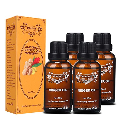 Aceite de jengibre, Aceite de masaje de jengibre, Aceite esencial de plantas, Drenaje linfático Aceite esencial de jengibre, Paquete de 4 con manual de usuario en inglés (Ginger)