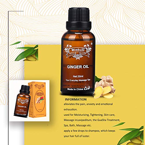 Aceite de jengibre, Aceite de masaje de jengibre, Aceite esencial de plantas, Drenaje linfático Aceite esencial de jengibre, Paquete de 4 con manual de usuario en inglés (Ginger)