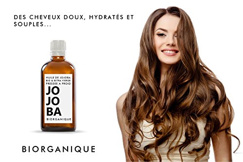 Aceite de Jojoba - 100% Orgánico, Puro, Natural y Prensado en frío - 50 ml - para el cuidado del cabello, cuerpo, piel - Ecológico