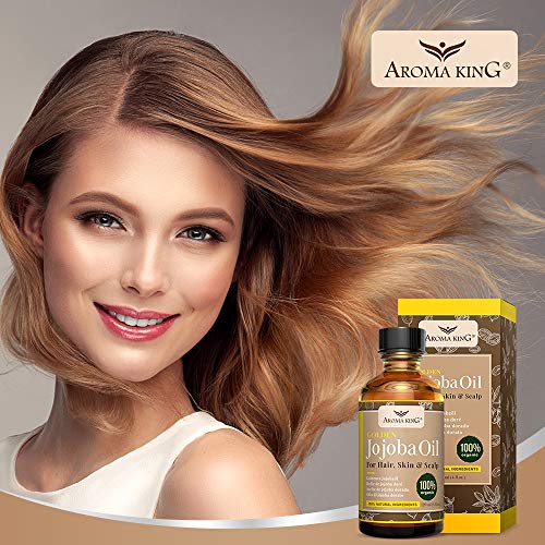 Aceite de jojoba orgánico 100% puro Aroma King - Natural sin refinar, utilizado para hidratar la cara, cabello, piel, uñas, cutículas, estrías y piel sensible 4 Fl Oz. (120 ml)