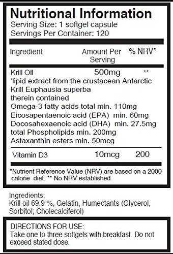 Aceite de Kril Aker Ultra Puro 500mg x 720 cápsulas (6 frascos) - de las limpias aguas del Antártico que dan un rico suministro de Astaxantina, Omega 3, y Vitamina D. SKU: KRI500