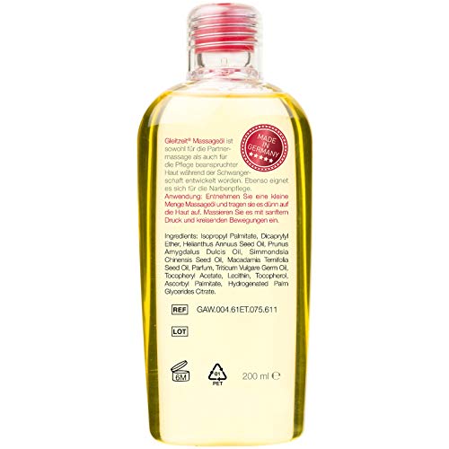Aceite de masaje PREMIUM Gleitzeit 200 ml para estrías del embarazo u otras y cicatrices para masajes perineales y de pareja