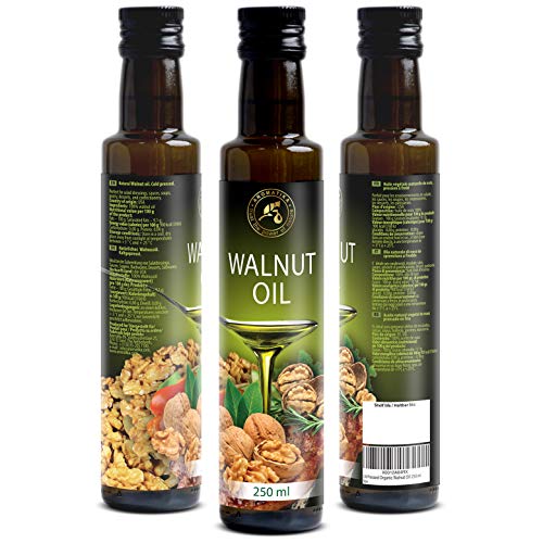 Aceite de Nuez 250ml - Prensado en Frío - 100% Puro & Natural - USA - Botella de Vidrio - Cocina Saludable - Ricos en Vitaminas - Minerales - Micro y Macro Elementos - Walnut Oil