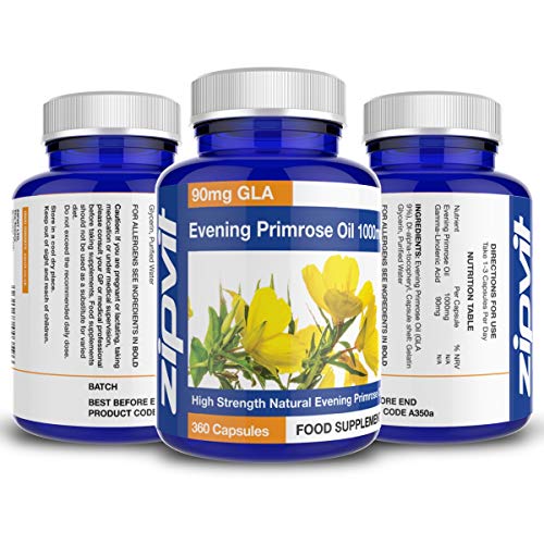 Aceite de onagra 1000mg con Omega 6 90mg, 360 Cápsulas. Para Equilibrio Hormonal, Menopausia y Síndrome Premenstrual. Hasta 12 meses de suministro