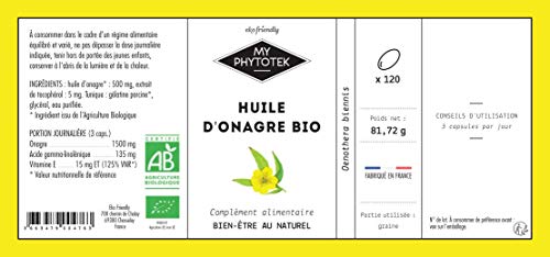 Aceite de Onagra orgánico, 120 Cápsulas (500mg)