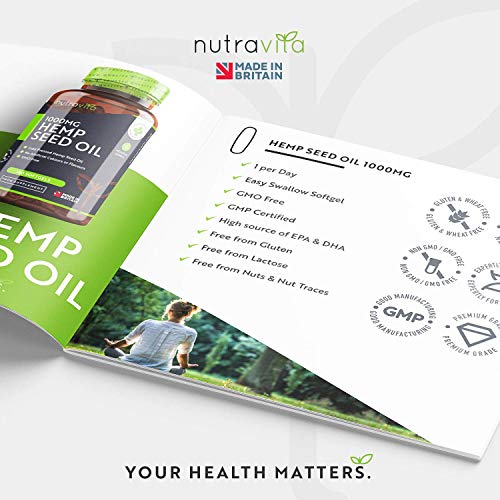Aceite de Semilla de Cáñamo 1000 mg (6 Meses de Suministro) - Aceite de Cáñamo Prensado en Frío de Alta Concentración una Fuente Rica de Omega 3 y 6 - Hecho en el Reino Unido por Nutravita