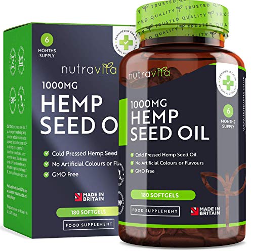 Aceite de Semilla de Cáñamo 1000 mg (6 Meses de Suministro) - Aceite de Cáñamo Prensado en Frío de Alta Concentración una Fuente Rica de Omega 3 y 6 - Hecho en el Reino Unido por Nutravita