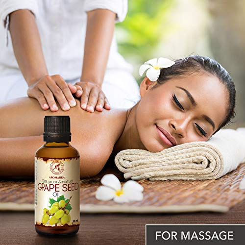Aceite de Semillas de Uva 50ml - A Presión En Frío - Vitis Vinifera - Italia - 100% Puro y Natural - Cuidado Intensivo para la Piel del Rostro - Cabello - Masaje - Cuidado Corporal - Grapeseed Oil