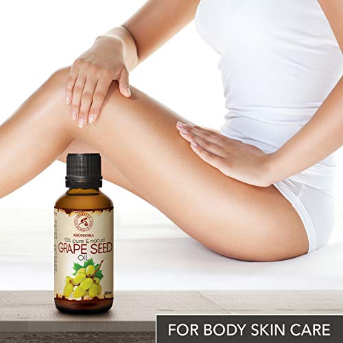 Aceite de Semillas de Uva 50ml - A Presión En Frío - Vitis Vinifera - Italia - 100% Puro y Natural - Cuidado Intensivo para la Piel del Rostro - Cabello - Masaje - Cuidado Corporal - Grapeseed Oil