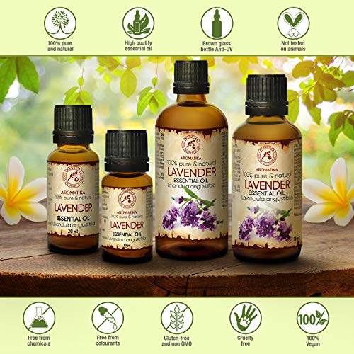 Aceite Esencial Lavanda 20ml - Lavandula Angustifolia - Bulgaria - 100% Puro - Sin Diluir - usos para Aliviar el Estrés - Calmar - Dormir Bien - Mejor para Relax - Masaje - Difusor & Lámparas de Aroma