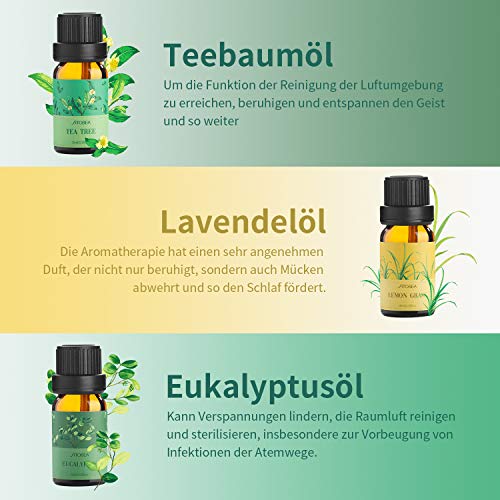 Aceite Esencial Puros，Ato Bea 6 * 10ml 100% Aceites Esenciales Naturales Lavanda, Hierba de Limón, Menta, Eucalipto, Árbol de té, Naranja Dulceaceites Esenciales Para Humidificador