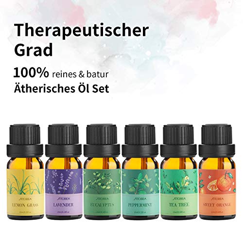 Aceite Esencial Puros，Ato Bea 6 * 10ml 100% Aceites Esenciales Naturales Lavanda, Hierba de Limón, Menta, Eucalipto, Árbol de té, Naranja Dulceaceites Esenciales Para Humidificador